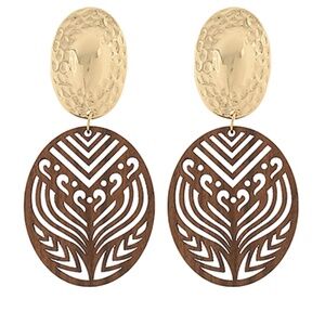 Engraved & Oval Wood Earrings